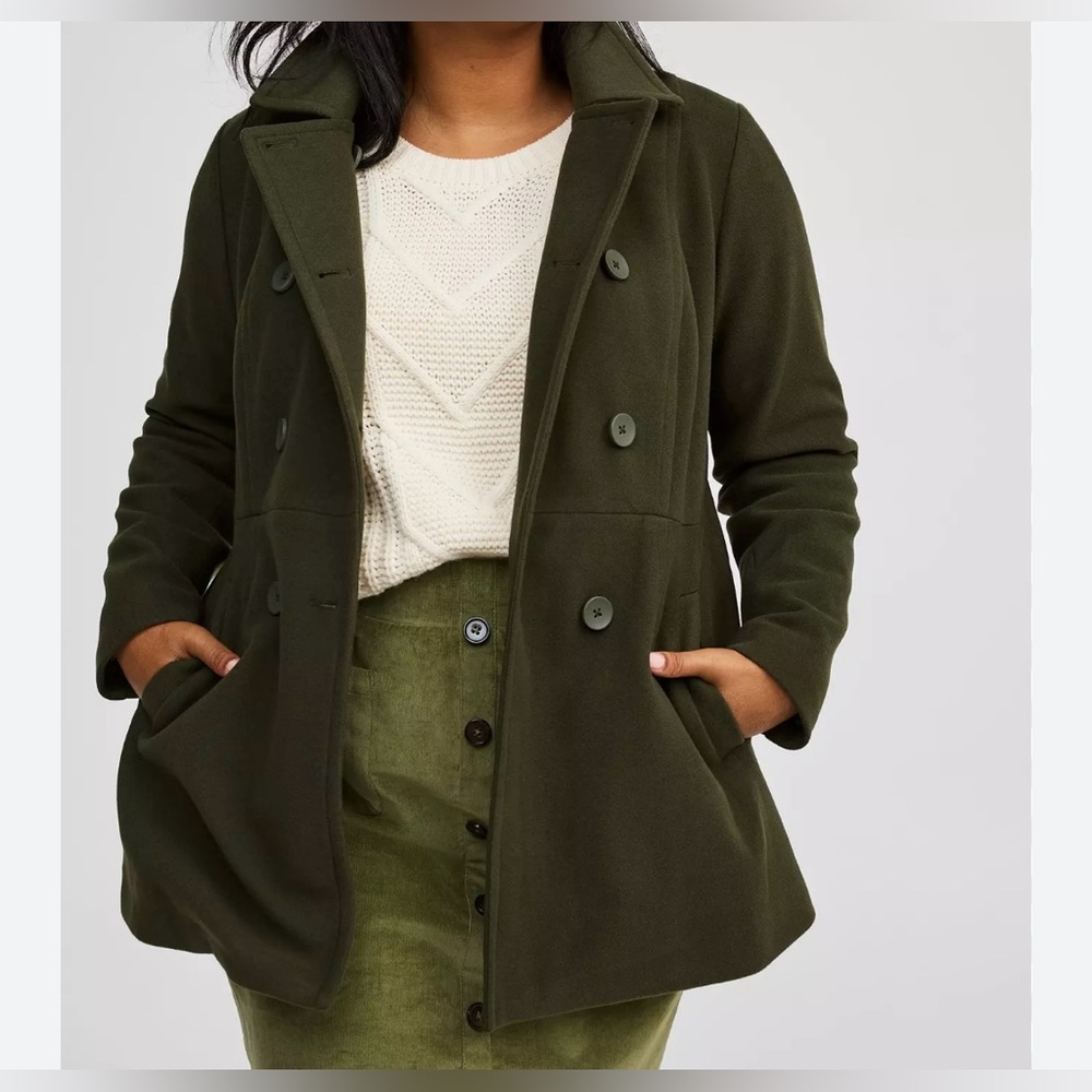 NWOT Apt. 9 Dark Green militar‎ Double-Breasted Pea Coat